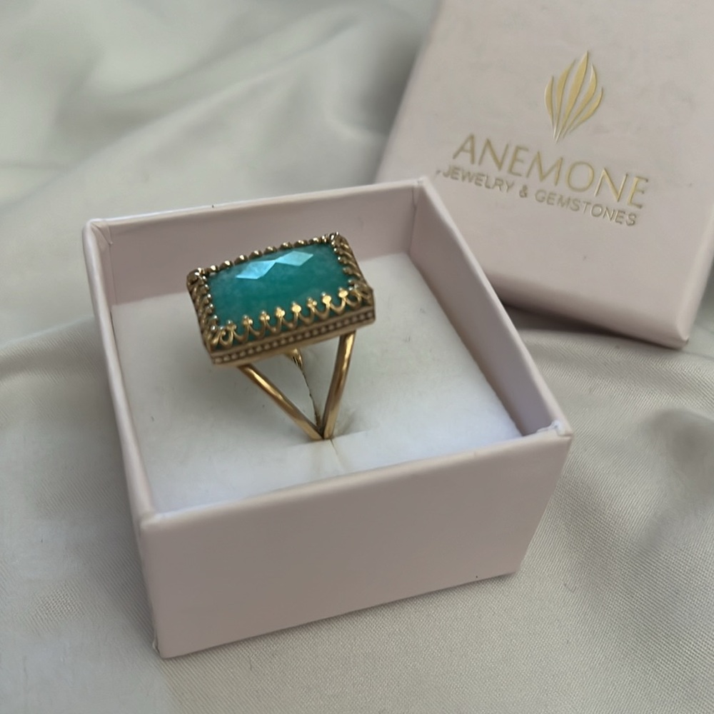 Amazonite And Gold Tone Ring. A Statement For Sur… - image 2